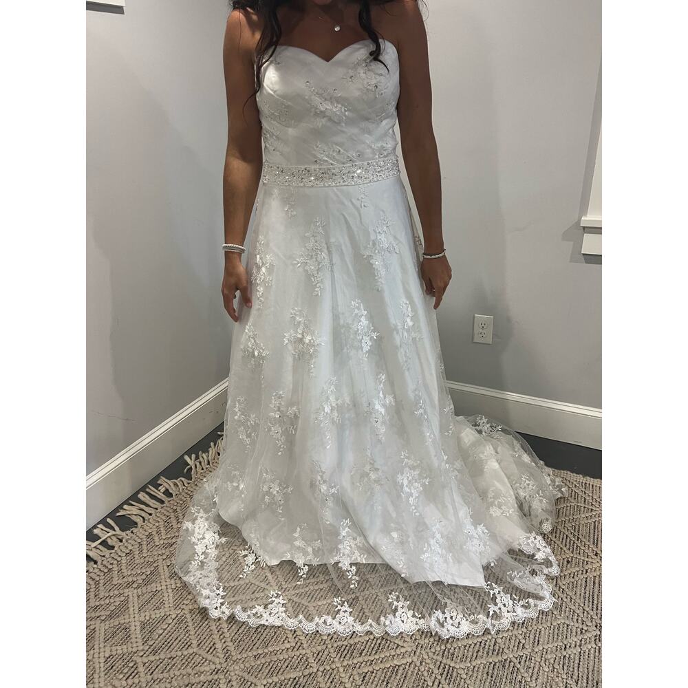 NWT‎ Sunvary Wedding Dress Lace Sequins Flower Lace Up A-Line Layered Size 14-16 - Picture 3 of 15